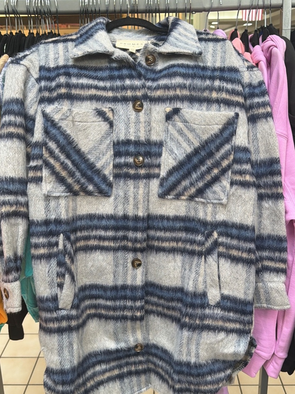 Promesa Blue and Gray Plaid Kids Pea Coat